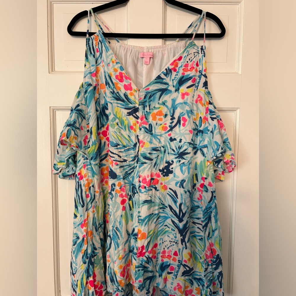 Lilly Pulitzer Pink-Blue Floral Cold-Shoulder Dress